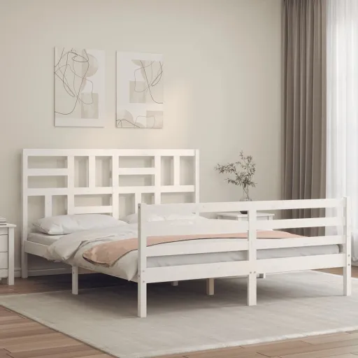 Estrutura de Cama King Size com Cabeceira Madeira Maciça Branco