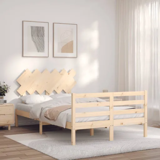 Estrutura de Cama de Casal com Cabeceira Madeira Maciça