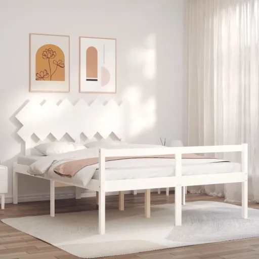 Cama para Idosos com Cabeceira 140x190 cm Madeira Maciça Branco