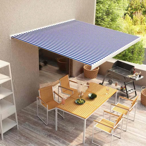 Toldo Manual com Caixa 350x250 cm Azul e Branco