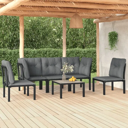 Conjunto Lounge de Jardim Vime PE Preto e Cinzento (6 pcs)