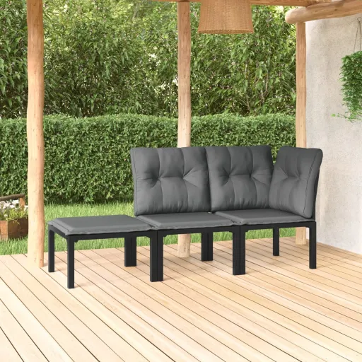 Conjunto Lounge de Jardim Vime PE Preto e Cinzento (3 pcs)