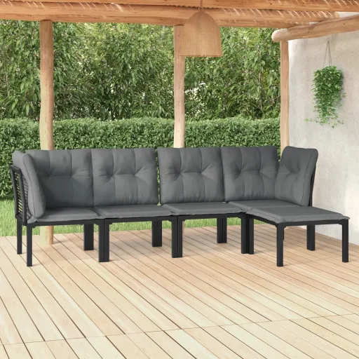 Conjunto Lounge de Jardim Vime PE Preto/Cinzento (5 pcs)