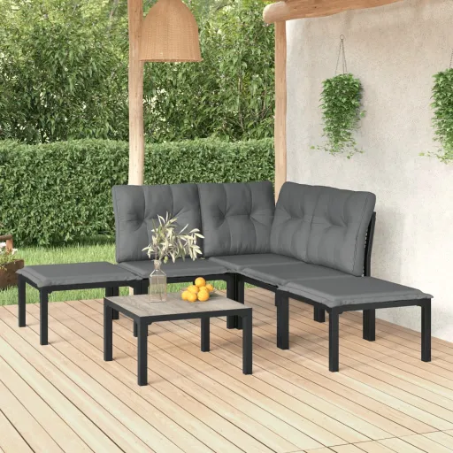 Conjunto Lounge de Jardim Vime PE Preto e Cinzento (6 pcs)