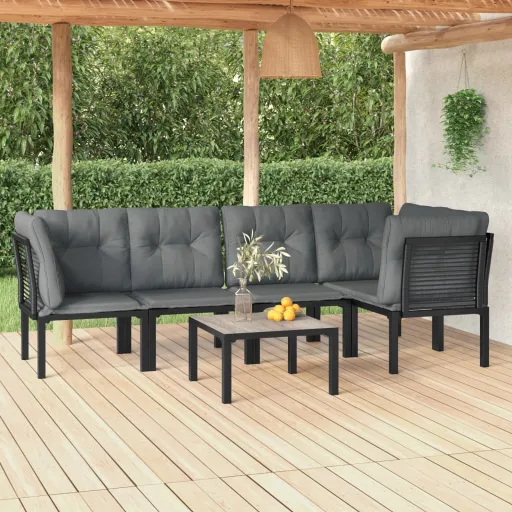Conjunto Lounge de Jardim Vime PE Preto e Cinzento (6 pcs)