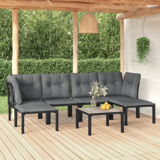 Conjunto Lounge de Jardim Vime PE Preto e Cinzento (7 pcs)
