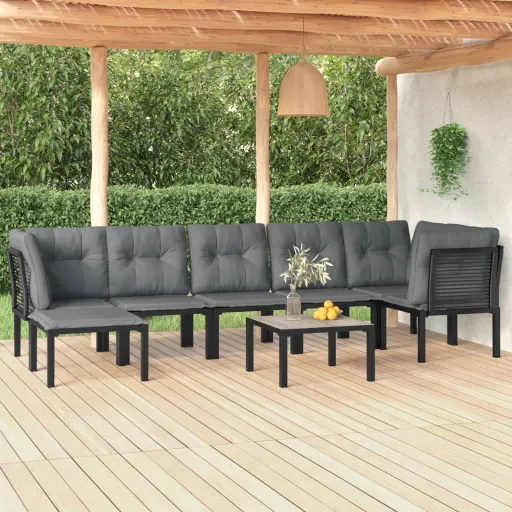 Conjunto Lounge de Jardim Vime PE Preto e Cinzento (8 pcs)