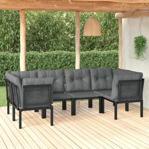 Conjunto Lounge de Jardim Vime PE Preto e Cinzento (6 pcs)