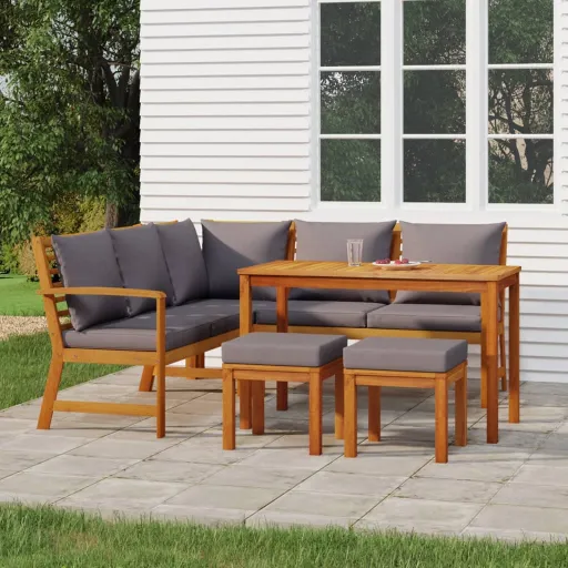 Conjunto de Jantar p/ Jardim c/ Almofadões Acácia Maciça (6 pcs)
