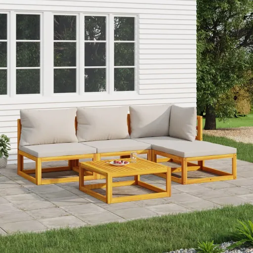 Conj. Lounge de Jardim Madeira c/ Almofadões Cinza-Claro (5 pcs)