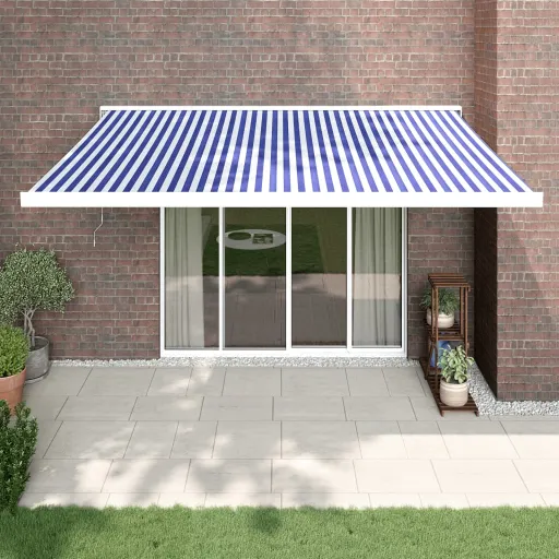 Toldo Retrátil 4x3 m Tecido e Alumínio Azul e Branco