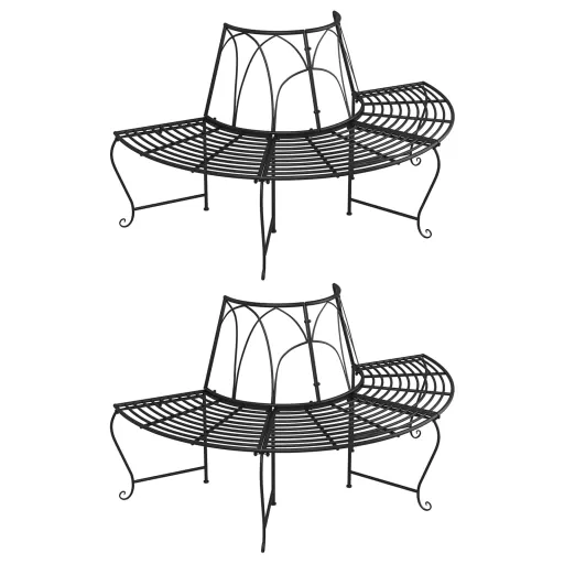 Banco de Árvore Semicircular   Ø159 cm Aço Preto (2 pcs)