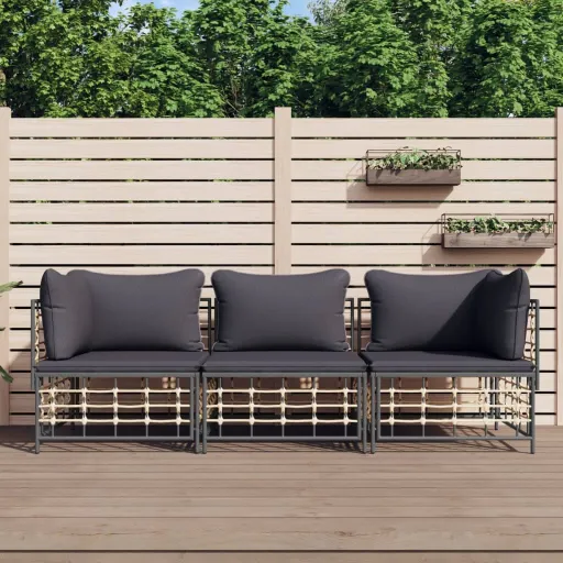 Conjunto Lounge de Jardim c/ Almofadões Vime PE Antracite (3 pcs)