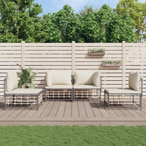 Conjunto Lounge de Jardim c/ Almofadões Vime PE Antracite (4 pcs)