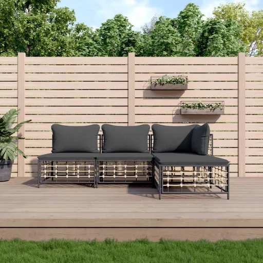 Conjunto Lounge de Jardim c/ Almofadões Vime PE Antracite (4 pcs)
