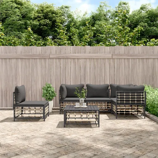 Conjunto Lounge de Jardim c/ Almofadões Vime PE Antracite (6 pcs)