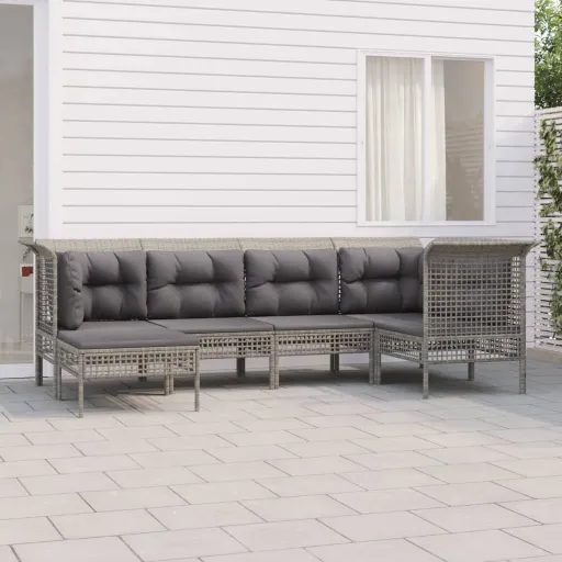 Conjunto Lounge de Jardim c/ Almofadões Vime PE Cinzento (6 pcs)