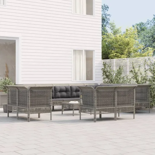 Conjunto Lounge de Jardim c/ Almofadões Vime PE Cinzento (13 pcs)