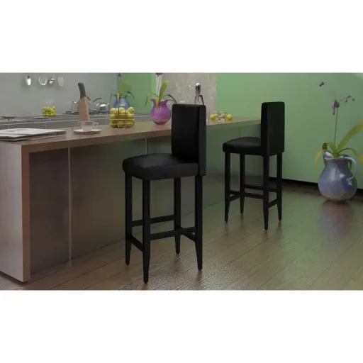 Bancos de Bar   Couro Artificial Preto (4 pcs)