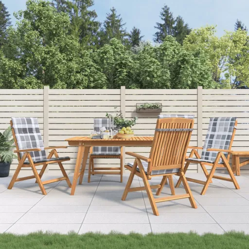 Cadeiras de Jardim Reclináveis c/ Almofadões   Teca Maciça (4 pcs)