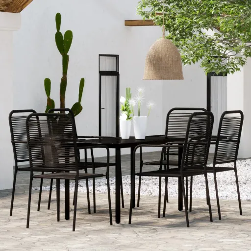 Conjunto de Jantar para Jardim Preto (7 pcs)