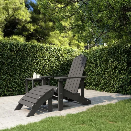 Cadeira de Jardim Adirondack com Banco de Pés PEAD Antracite