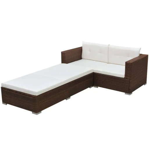Conjunto Lounge Jardim c/ Almofadões Vime PE Castanho (3 pcs)