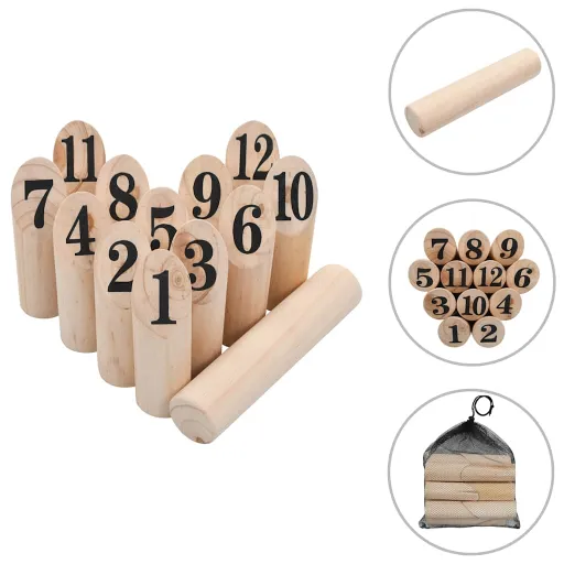 Conjunto de Jogo Kubb Numerado em Madeira