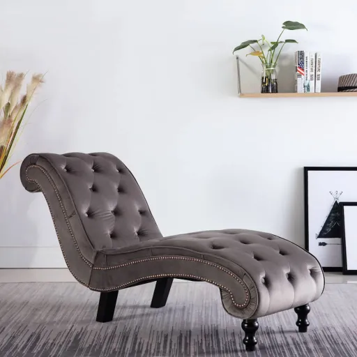 Chaise Longue em Veludo Cinzento