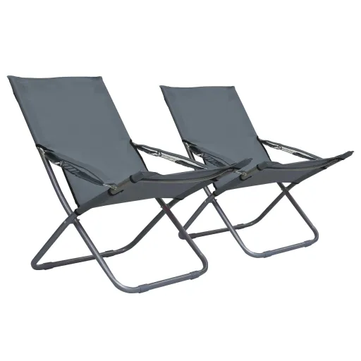 Cadeiras de Praia Dobráveis   Tecido Cinzento (2 pcs)