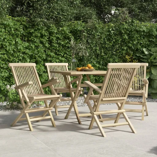 Cadeiras de Jardim Dobráveis   56x61x89cm Teca Maciça Cinza (4 pcs)
