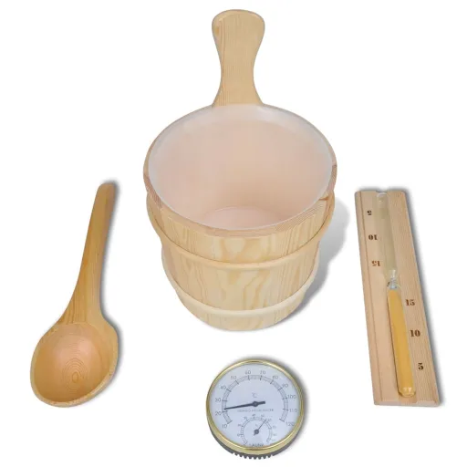 Acessórios Sauna Balde/Colher/Ampulheta/Termo-Higrómetro (5 pcs)
