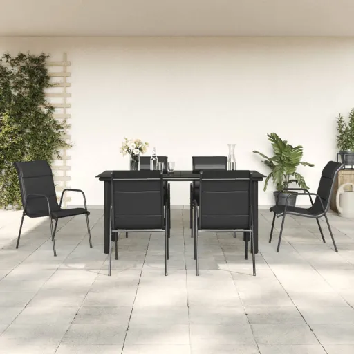 Conjunto de Jantar para Jardim Aço e Textilene Preto (7 pcs)