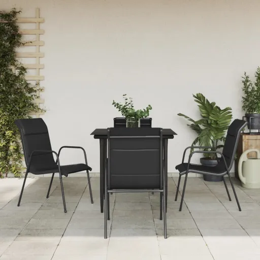 Conjunto de Jantar para Jardim Aço e Textilene Preto (5 pcs)
