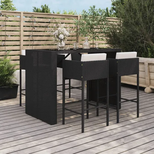 Conjunto de Bar p/ Jardim c/ Almofadões Vime PE Preto (5 pcs)