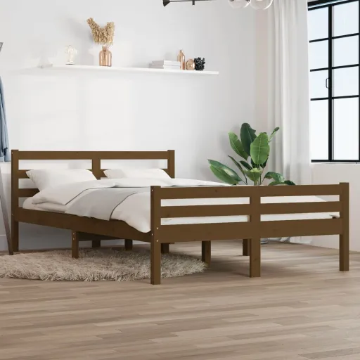 Estrutura Cama Pequena de Casal 120x190 cm Madeira Castanho-Mel