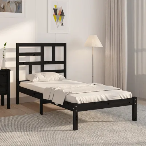 Estrutura Cama Pequena Solteiro 75x190 cm Madeira Maciça Preto