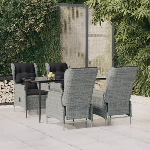 Conjunto de Jantar p/ Jardim Vime PE Cinzento-Claro (5 pcs)