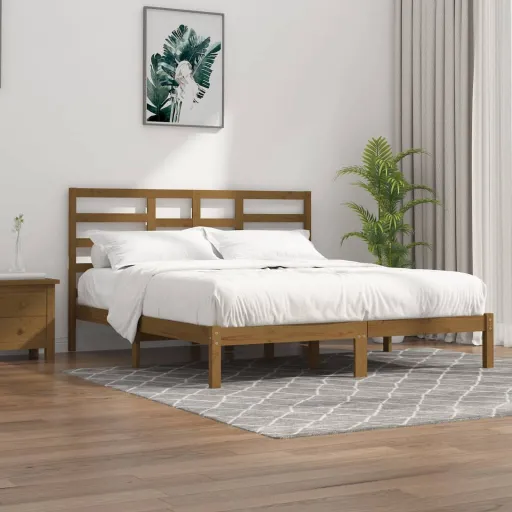 Estrutura de Cama 200x200 cm Madeira Maciça Castanho Mel