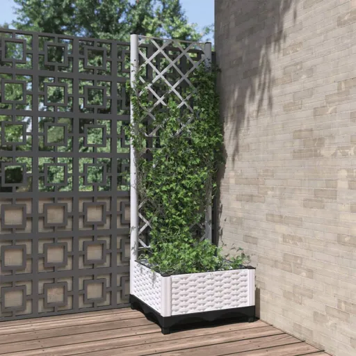Vaso/Floreira de Jardim c/ Treliça 40x40x121,5 cm PP Branco