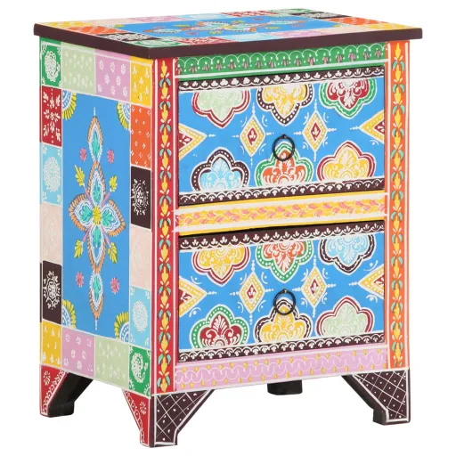 Mesa de Cabeceira Pintada à Mão 40x30x50 cm Mangueira Maciça
