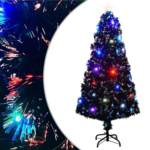 Árvore de Natal Pré-Iluminada c/ Suporte e LED 150 cm Fibra Ótica
