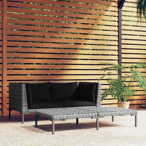 Conj. Lounge Jardim Vime PE Semicircular Cinzento-Escuro (3 pcs)