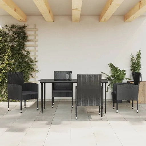 Conjunto de Jantar para Jardim Vime PE e Aço Preto (5 pcs)