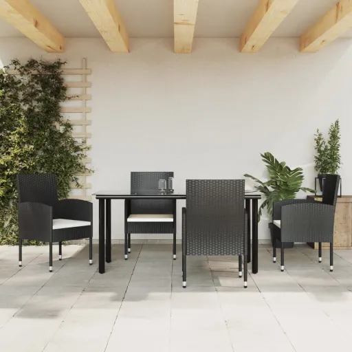 Conjunto de Jantar para Jardim Vime PE e Aço Preto (5 pcs)