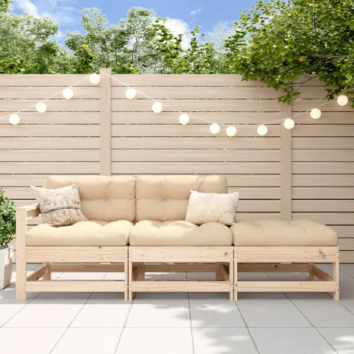 Conjunto Lounge de Jardim c/ Almofadões Madeira Maciça (3 pcs)