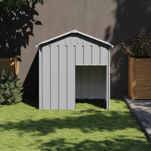 Casota para Cães com Telhado Aço Galvanizado Cinzento-Claro
