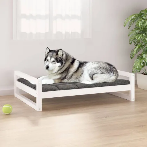 Cama para Cães 105,5x75,5x28 cm Madeira de Pinho Maciça Branco