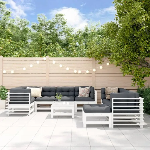 Conjunto Lounge Jardim c/Almofadões Madeira Maciça Branco (10 pcs)
