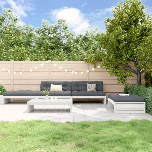 Conjunto Lounge Jardim c/ Almofadões Madeira Maciça Branco (5 pcs)